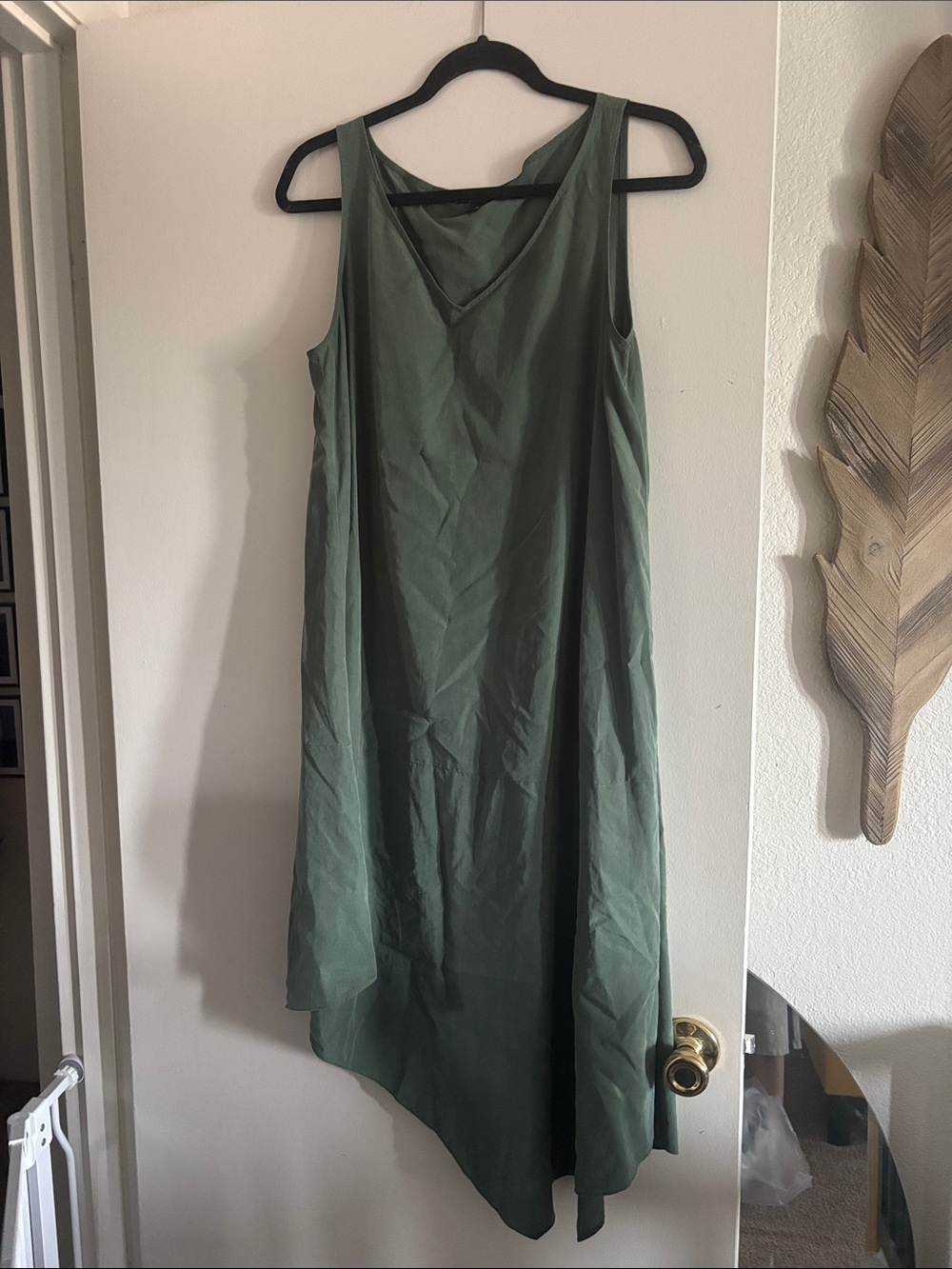 Eileen Fisher Sleeveless Asymmetrical V-Neck Dress - Olive Green